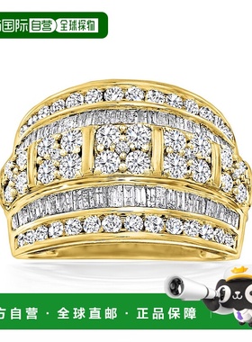 自营 Ross-Simons 18kt 纯银圆形和长方形钻石多排戒指 - 白色 美