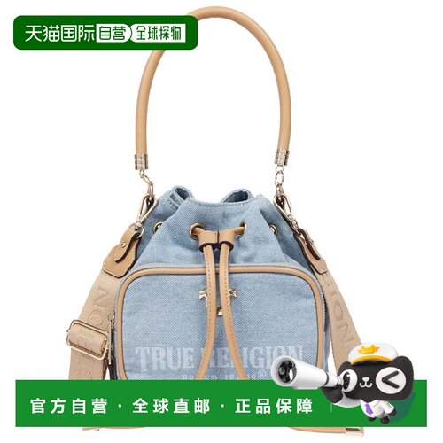自营True Religion Bryce Denim & PU水桶包-女士设计师拉绳水桶