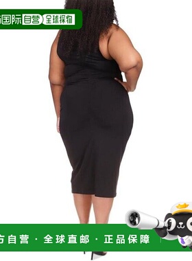 自营 Michael Kors Midi连衣裙女式2X Plus黑色褶边无袖连体衣ERK