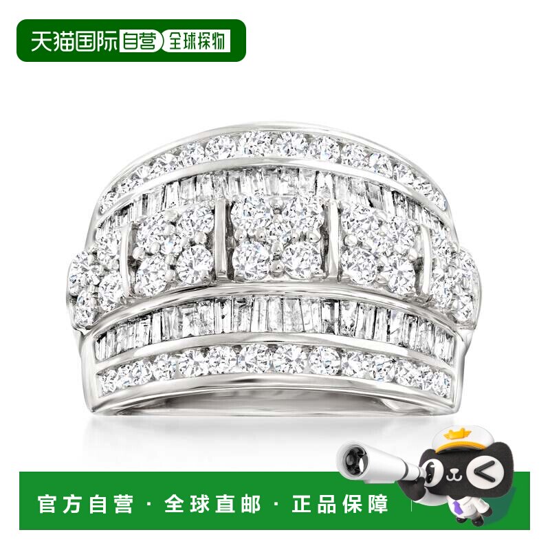 自营 Ross-Simons 14 克拉白金圆形和长方形钻石多排戒指 - 白色