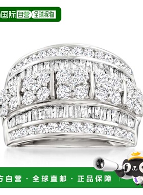 自营 Ross-Simons 14 克拉白金圆形和长方形钻石多排戒指 - 白色