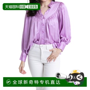 自营karlie紫色缎面褶皱上衣 直发 紫色 美国奥莱