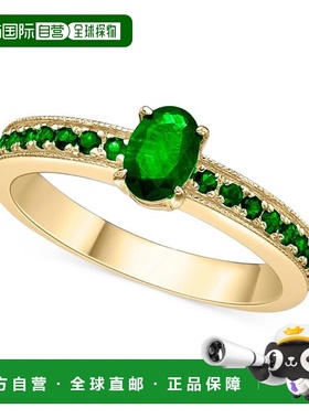 1h可退 【美国直邮】Macy's|14k 镀金纯银祖母绿椭圆形和圆形密镶