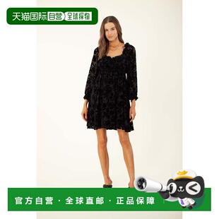 自营hale bobNarva Solid Velvet Burnout  Dress - black 美国奥