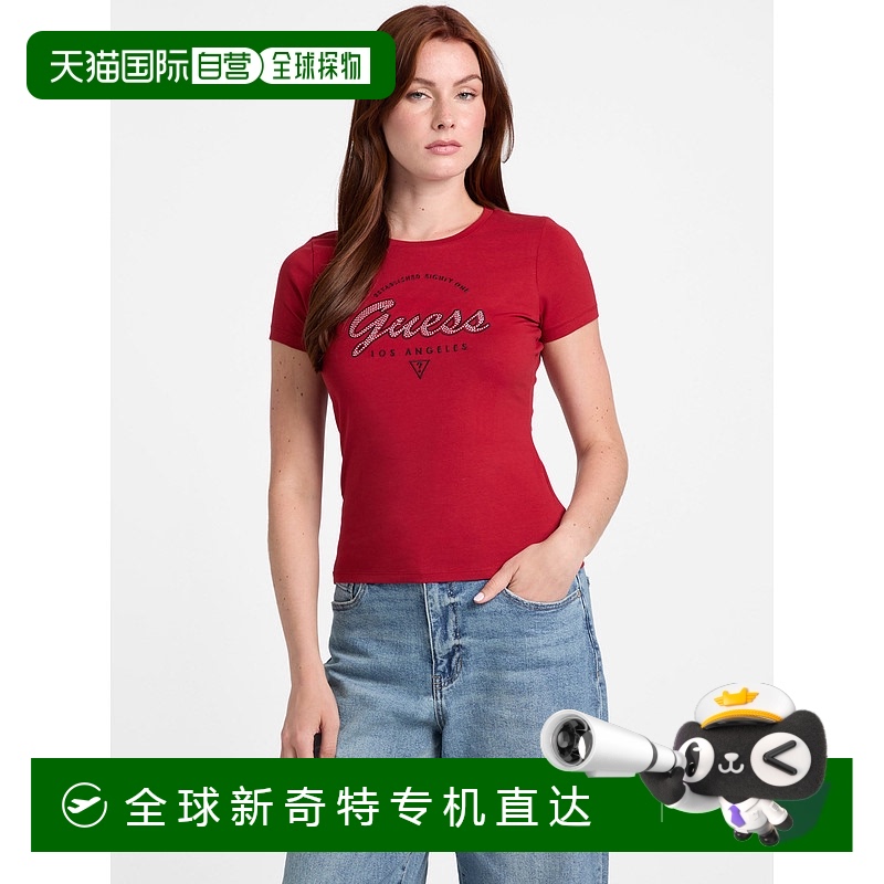 自营 guess生态Itzel标志T恤-红黑 【美国奥莱】直发