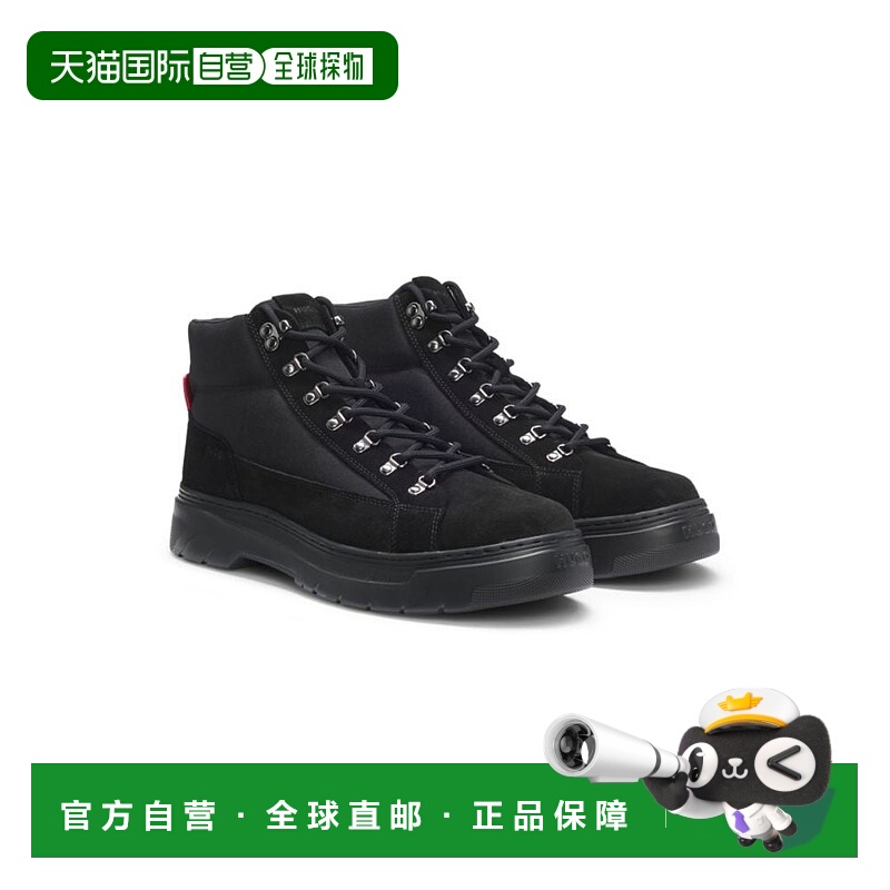 自营hugo bossCanvas boots with suede trims - black 美国奥莱