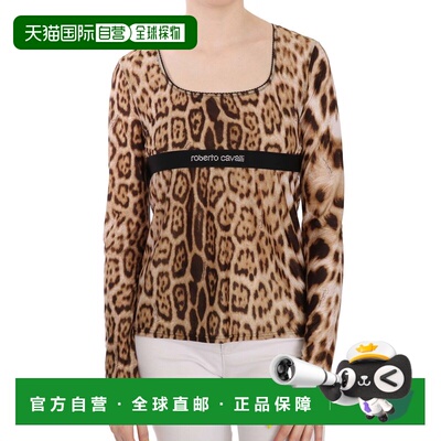自营Roberto Cavalli Round Neck Leopard Women Top Women's Blo