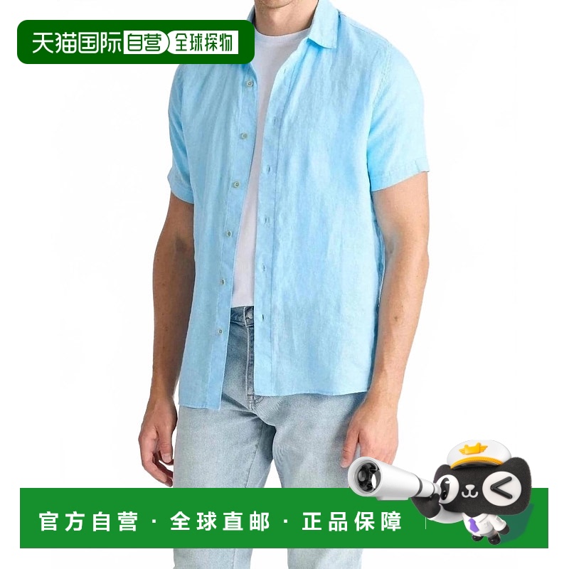 自营 raffiBryce Short Sleeve Linen Shirt In Atlantic - atlan