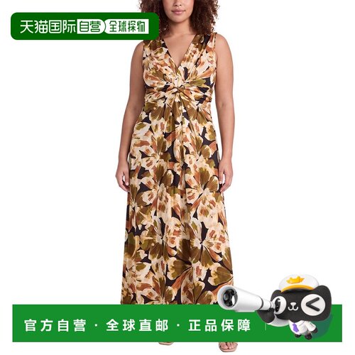 自营Anne Klein Plus Twist Front Maxi连衣裙-黑色 美国奥莱直发