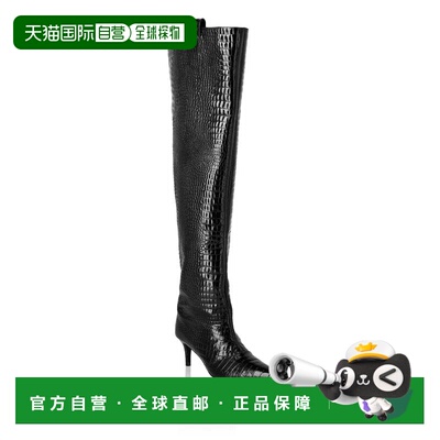 自营philipp pleinLow-Heel Overknee Boots Cocco Print - black