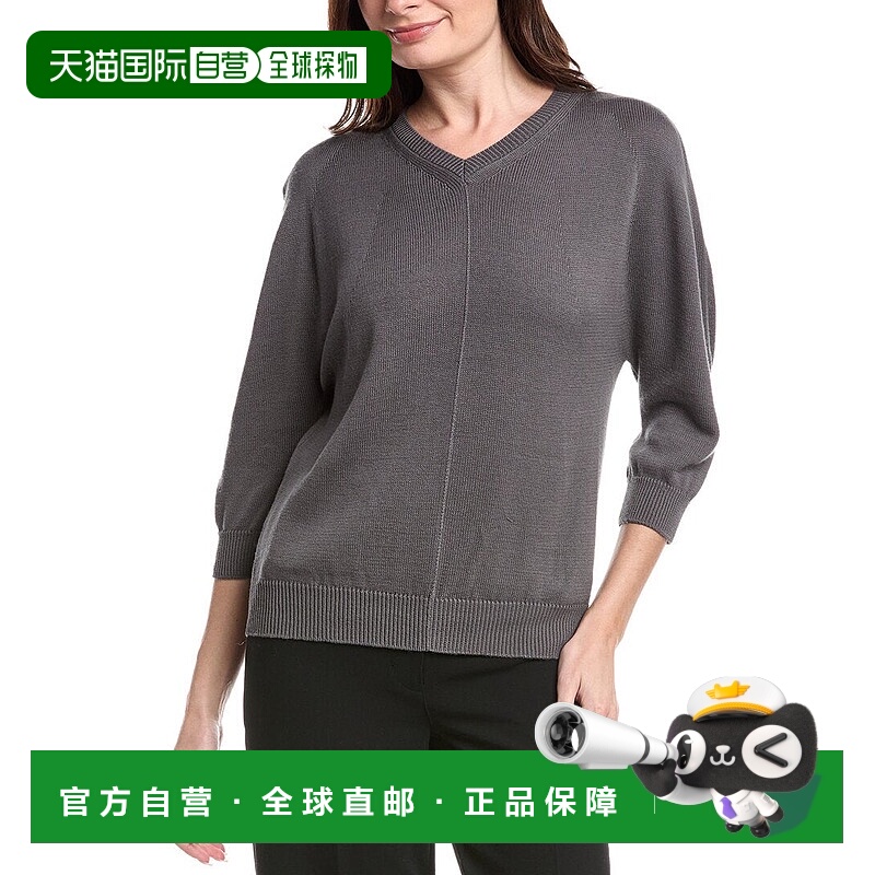 自营Lafayette 148 New York V Neck Blouson Sleeve Silk Sweate