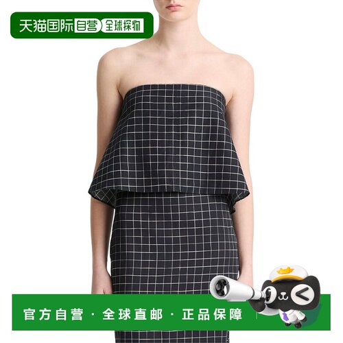 自营Vince Linen-Blend Trellis Plaid Tie Top - black 美国奥莱