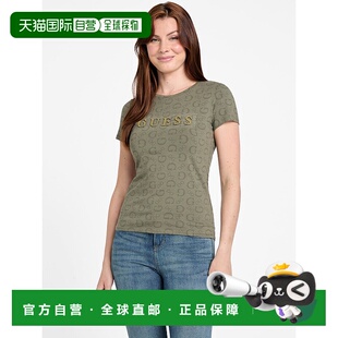 自营 guess生态Alexa印花T恤-灰橄榄色 美国奥莱直发上衣女装