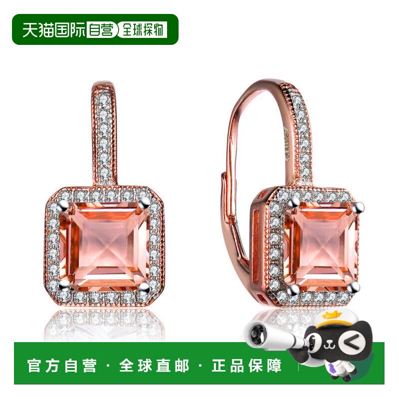 自营genevive纯银18K玫瑰金镀莫根石立方氧化锆方形靠垫耳坠-莫根