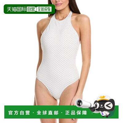自营Milly Jackie Textured Waves Halter One-Piece - white 美