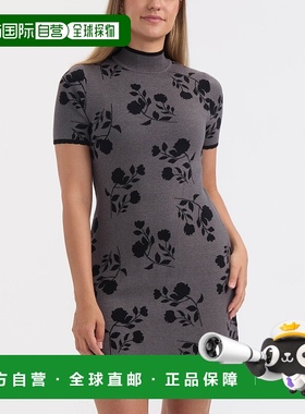 自营Ellen Tracy女式花朵短袖毛衣连衣裙-md灰色mx花朵黄昏 美国