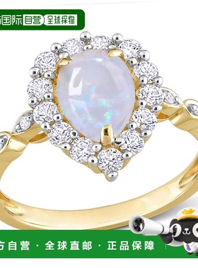 自营 mimi & max1 1/2 CT TGW 梨形蛋白石和 10K 金白色蓝宝石和