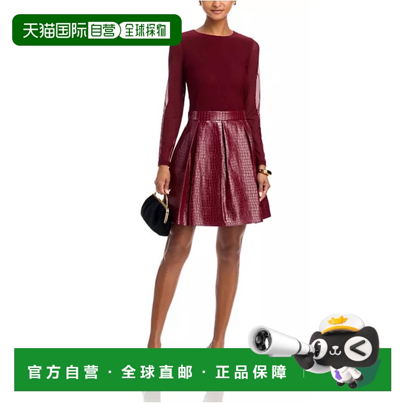 自营alice + oliviaChara Croc压花褶裥牛血色连衣裙 美国奥莱直