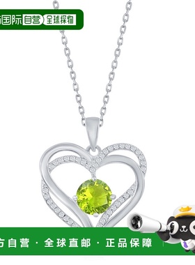 自营 simona纯银双心 CZ 吊坠带链 - 绿色 - 橄榄石 美国奥莱直发