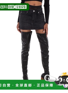 自营 T by Alexander Wang水晶Hotfix迷你牛仔裙-灰色 美国奥莱直