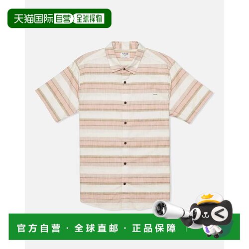 自营Hurley Lido衬衫男士骨条纹弹力短袖纽扣Up DSGL12-白色 美国