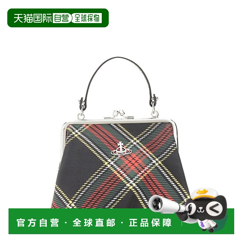 自营vivienne westwood结构化格子图案金属风格单肩包-灰色 美国