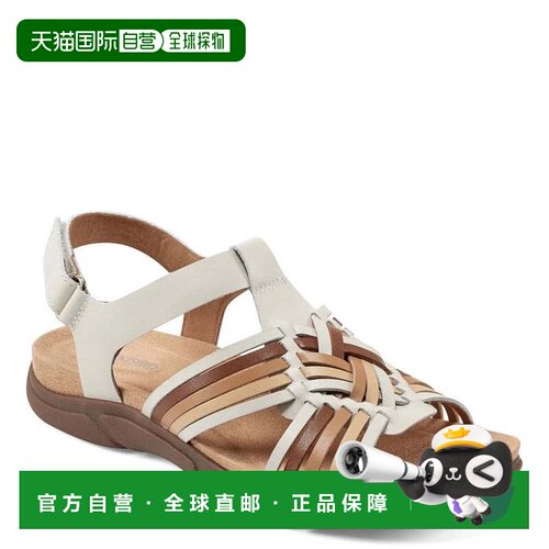 自营Easy Spirit Mave凉鞋女士象牙色皮革露趾绑带HTAT1763-白色