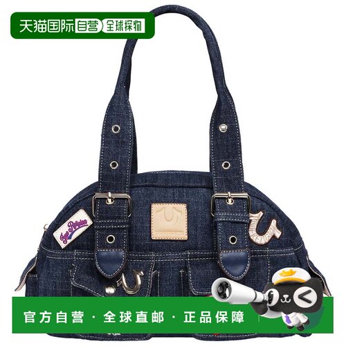 自营True Religion Multi-Patch Denim Satchel - dark denim 美