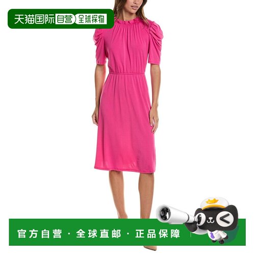 自营Adrianna Papell Moss绉纱荷叶边中长款连衣裙-粉红色 美国奥