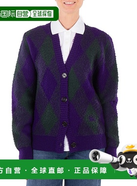 自营 Burberry Argyle Intarsia针织V领羊毛开衫-皇家ip图案 美国