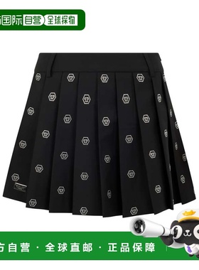 自营philipp pleinPleated Mini Skirt Small Monogram Strass Mo