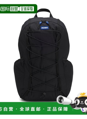 自营hugo bossBackpack with blue rubber logo patch - black 美