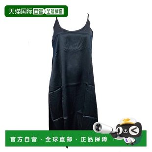 细肩带和褶皱背部 harlow黑色红宝石缎及膝礼服 黑色 自营