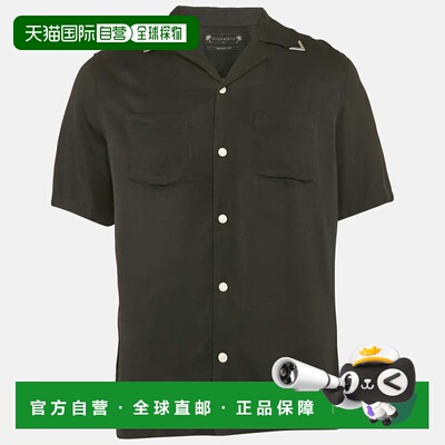 自营All Saints Black Gabardine Relaxed Fit Button Front Shir