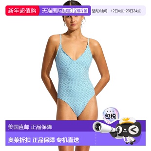 自营Seafolly Daydreamer Swimsuit Women Powder Blue Stretch V