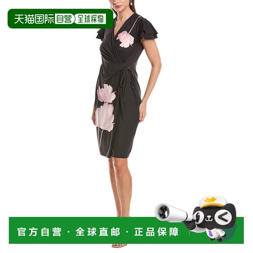 自营Anne Klein Flutter Sleeve Classic Wrap Printed Ity Dress