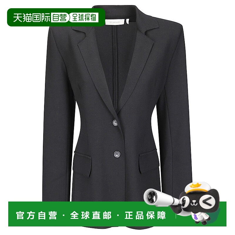 自营sportmax结构化粘胶纤维夹克，带垫肩和束腰-黑色 美国奥莱直