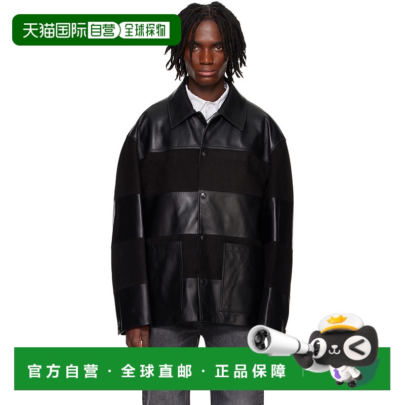 1h可退 香港直邮潮奢 Solid Homme 男士 黑色 Block 皮革夹克 S25