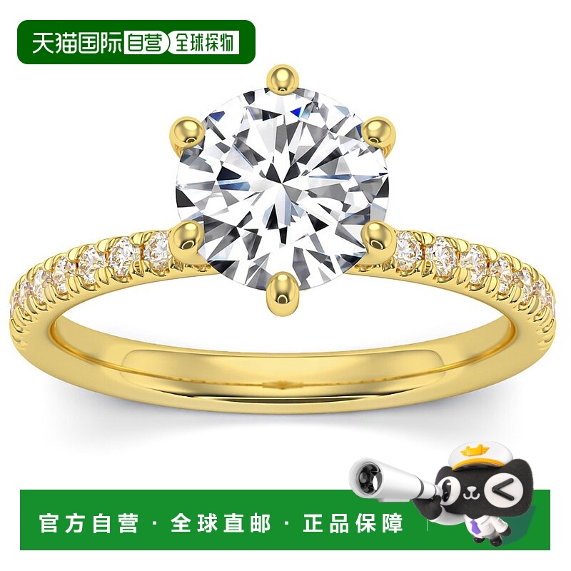 pompeii32 克拉圆形切割莫桑石和钻石戒指（14k 金，带侧光环） -