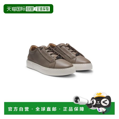 自营bossGary trainers in grained leather - khaki 美国奥莱直