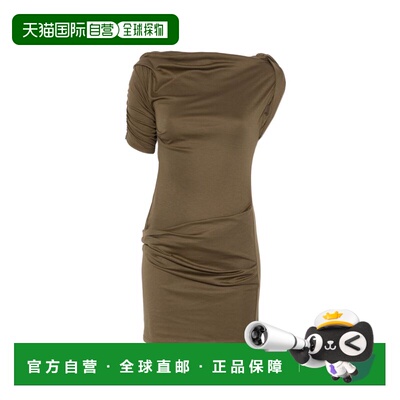 自营jacquemusAsymmetric Green Mini Dress With Gathered Detai