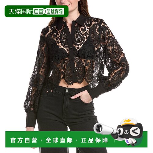 自营L'AGENCE Odelia Crop Button-Down Blouse - black 美国奥莱