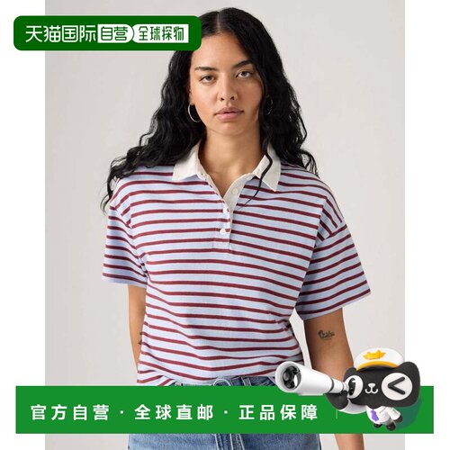 自营Levi's Aries橄榄球polo衫女蓝色条纹纯棉宽松PAL143-蓝色 美