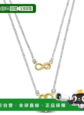 自营 925 纯银 Mimi & Max 黄色无限和心形吊饰双链项链 - 16+18