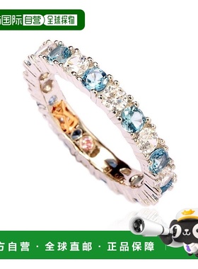 自营 Suzy Levian 纯银立方氧化锆水蓝色交替永恒戒指 白色 美国