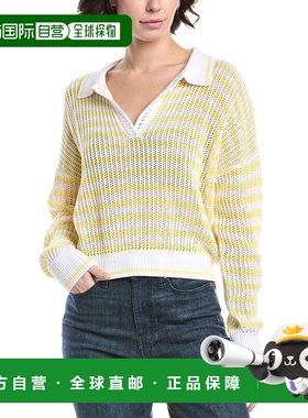 自营525 America Kimberly Stripe Tipping Polo Pullover - whit