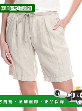 自营 James Perse褶皱亚麻百慕大短裤-粉红色 美国奥莱直发新款