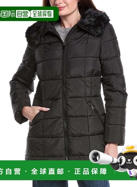 自营Tahari Brie Medium Coat - black 美国奥莱直发