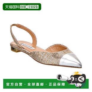 自营 Aquazzura Milanese 皮革露跟平底鞋 - 金色 美国奥莱直发