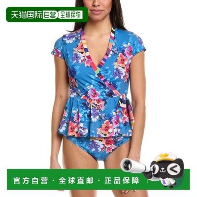 自营 Johnny Was Wrap Tankini Top - Blue 美国奥莱直发性感泳衣